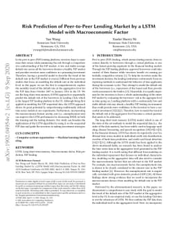 Risk Prediction of Peer-to-Peer Lending Market by a LSTM Model with
  Macroeconomic Factor