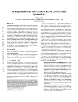 An Empirical Study of Blockchain-based Decentralized Applications