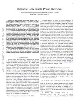 Provable Low Rank Phase Retrieval