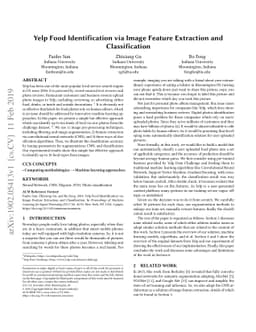 Yelp Food Identification via Image Feature Extraction and Classification