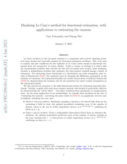 Dualizing Le Cam's method for functional estimation, with applications
  to estimating the unseens