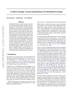 A Little Is Enough: Circumventing Defenses For Distributed Learning