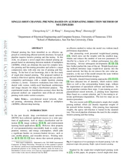 Single-shot Channel Pruning Based on Alternating Direction Method of
  Multipliers