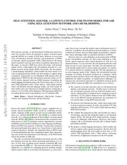 Self-Attention Aligner: A Latency-Control End-to-End Model for ASR Using
  Self-Attention Network and Chunk-Hopping