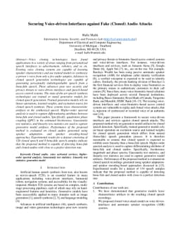 Securing Voice-driven Interfaces against Fake (Cloned) Audio Attacks