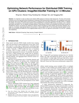 Optimizing Network Performance for Distributed DNN Training on GPU
  Clusters: ImageNet/AlexNet Training in 1.5 Minutes