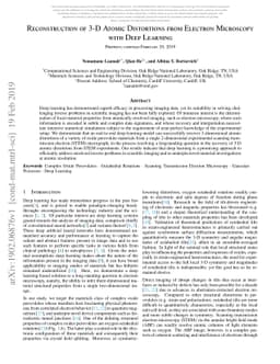 Reconstruction of 3-D Atomic Distortions from Electron Microscopy with
  Deep Learning