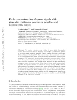 Perfect reconstruction of sparse signals with piecewise continuous
  nonconvex penalties and nonconvexity control