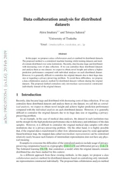 Data collaboration analysis for distributed datasets