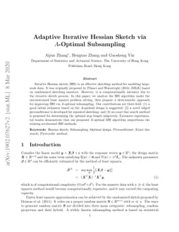 Adaptive Iterative Hessian Sketch via A-Optimal Subsampling