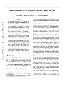 Mixture Models for Diverse Machine Translation: Tricks of the Trade