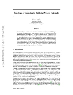 Topology of Learning in Artificial Neural Networks