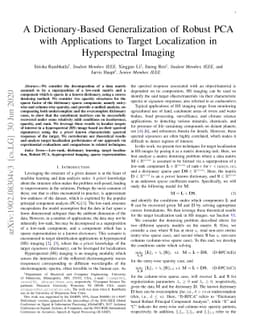 A Dictionary-Based Generalization of Robust PCA with Applications to
  Target Localization in Hyperspectral Imaging