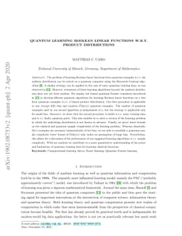 Quantum Learning Boolean Linear Functions w.r.t. Product Distributions