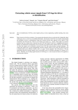 Extracting vehicle sensor signals from CAN logs for driver
  re-identification