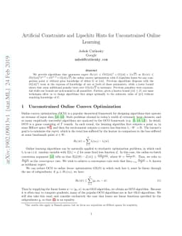 Artificial Constraints and Lipschitz Hints for Unconstrained Online
  Learning