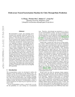 Field-aware Neural Factorization Machine for Click-Through Rate
  Prediction