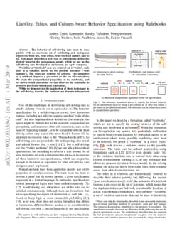 Liability, Ethics, and Culture-Aware Behavior Specification using
  Rulebooks