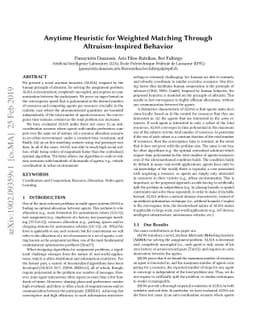 Anytime Heuristic for Weighted Matching Through Altruism-Inspired
  Behavior