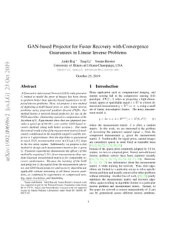 GAN-based Projector for Faster Recovery with Convergence Guarantees in
  Linear Inverse Problems