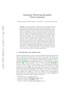 Anonymity Preserving Byzantine Vector Consensus
