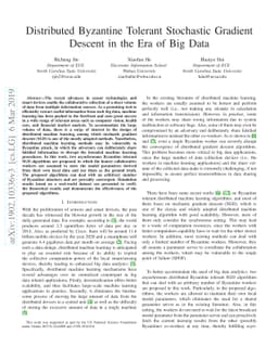 Distributed Byzantine Tolerant Stochastic Gradient Descent in the Era of
  Big Data