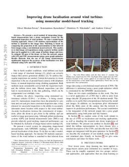Improving drone localisation around wind turbines using monocular
  model-based tracking