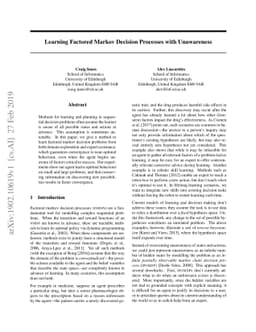 Learning Factored Markov Decision Processes with Unawareness