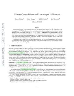 Private Center Points and Learning of Halfspaces