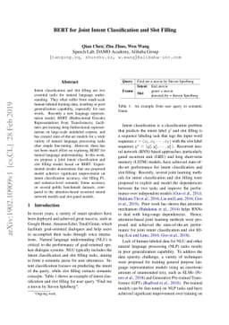 BERT for Joint Intent Classification and Slot Filling