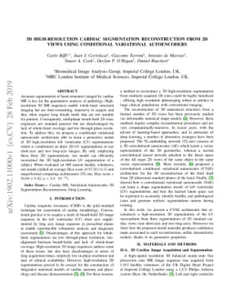 3D High-Resolution Cardiac Segmentation Reconstruction from 2D Views
  using Conditional Variational Autoencoders