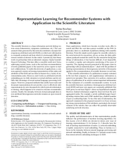 Representation Learning for Recommender Systems with Application to the
  Scientific Literature