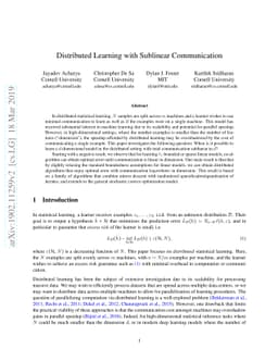 Distributed Learning with Sublinear Communication