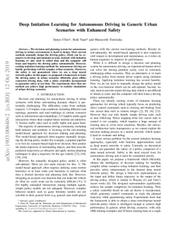 Deep Imitation Learning for Autonomous Driving in Generic Urban
  Scenarios with Enhanced Safety