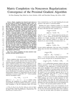 Matrix Completion via Nonconvex Regularization: Convergence of the
  Proximal Gradient Algorithm