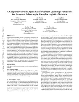 A Cooperative Multi-Agent Reinforcement Learning Framework for Resource
  Balancing in Complex Logistics Network
