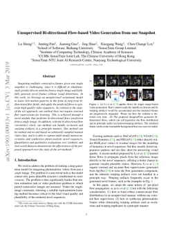 Unsupervised Bi-directional Flow-based Video Generation from one
  Snapshot