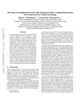 3D Graph Convolutional Networks with Temporal Graphs: A Spatial
  Information Free Framework For Traffic Forecasting