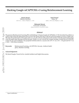 Hacking Google reCAPTCHA v3 using Reinforcement Learning