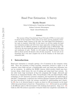 Hand Pose Estimation: A Survey