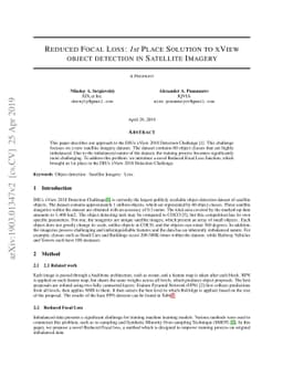 Reduced Focal Loss: 1st Place Solution to xView object detection in
  Satellite Imagery