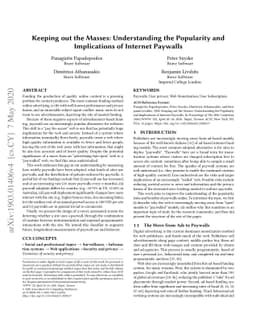 Keeping out the Masses: Understanding the Popularity and Implications of
  Internet Paywalls