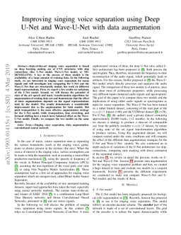 Improving singing voice separation using Deep U-Net and Wave-U-Net with
  data augmentation