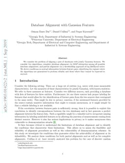 Database Alignment with Gaussian Features