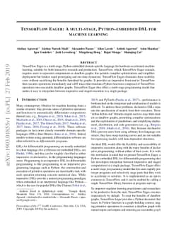 TensorFlow Eager: A Multi-Stage, Python-Embedded DSL for Machine
  Learning