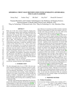 Abnormal Chest X-ray Identification With Generative Adversarial
  One-Class Classifier