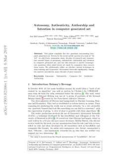 Autonomy, Authenticity, Authorship and Intention in computer generated
  art
