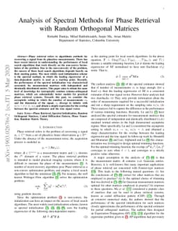 Analysis of Spectral Methods for Phase Retrieval with Random Orthogonal
  Matrices