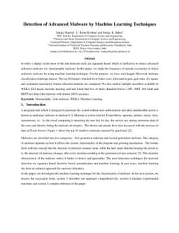 Detection of Advanced Malware by Machine Learning Techniques