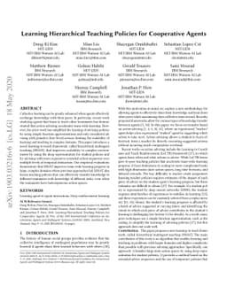 Learning Hierarchical Teaching Policies for Cooperative Agents